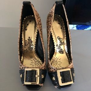 Naughty Monkey Leopard Buckle Heels